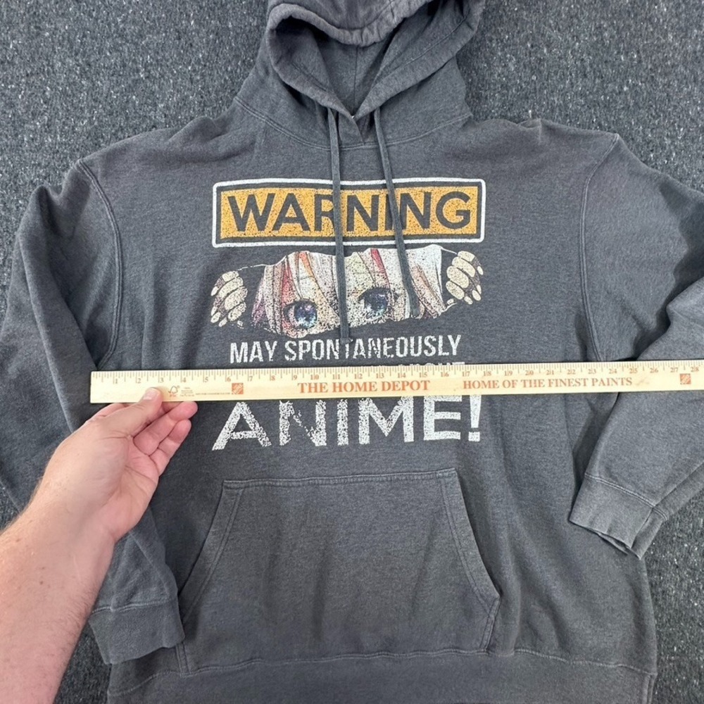 Anime Warning Graphic Hoodie Black Pullover Port Company Sweatshirt Mens 2XL - Picture 5 of 9